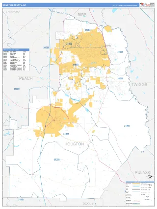 Houston County, GA Business Reference style ZIP Code wall map