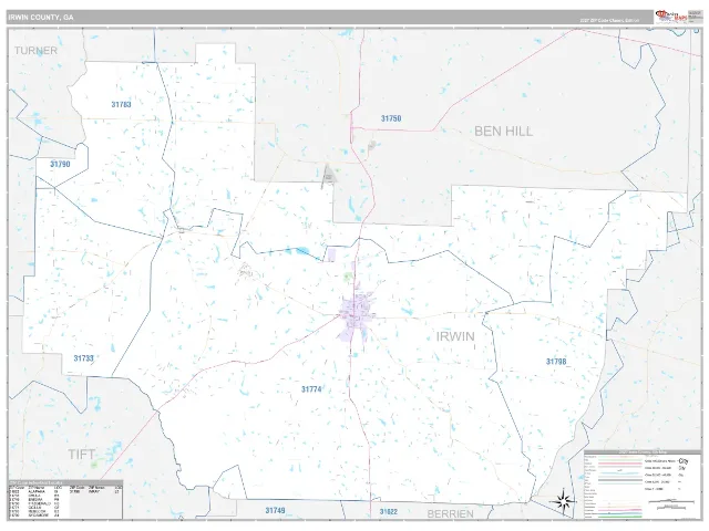 Irwin County, GA ZIP Code Wall Map, Classic style