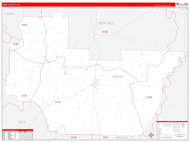 Irwin County, GA ZIP Code Wall Map, RedLine style