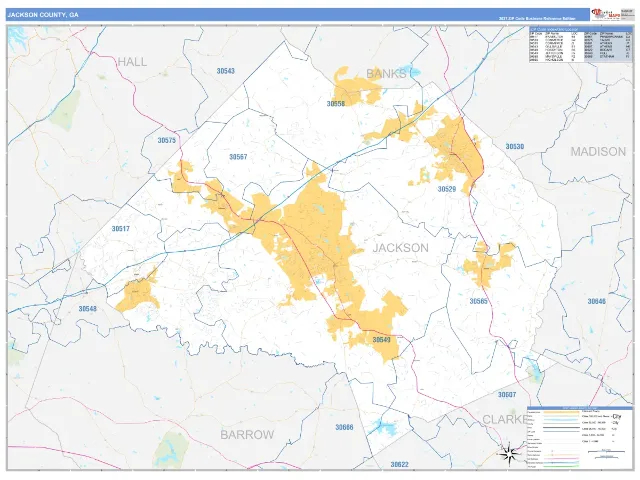 Jackson County, GA ZIP Code Wall Map, Business Reference style