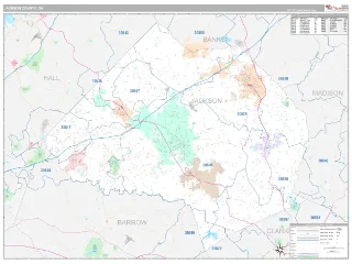 Jackson County, GA Classic style ZIP Code wall map