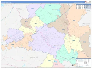 Jackson County, GA ColorCast style ZIP Code wall map