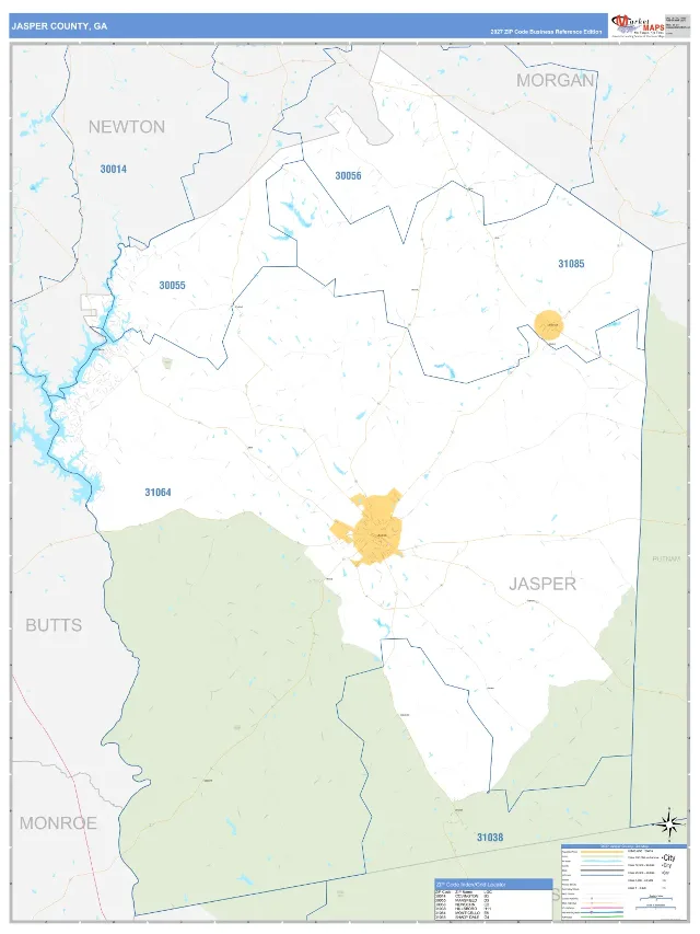 Jasper County, GA ZIP Code Wall Map, Business Reference style