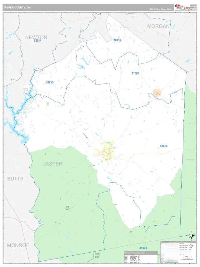 Jasper County, GA ZIP Code Wall Map, Classic style