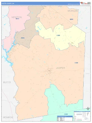 Jasper County, GA ColorCast style ZIP Code wall map