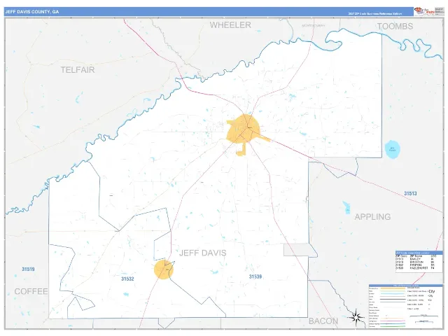 Jeff Davis County, GA ZIP Code Wall Map, Business Reference style