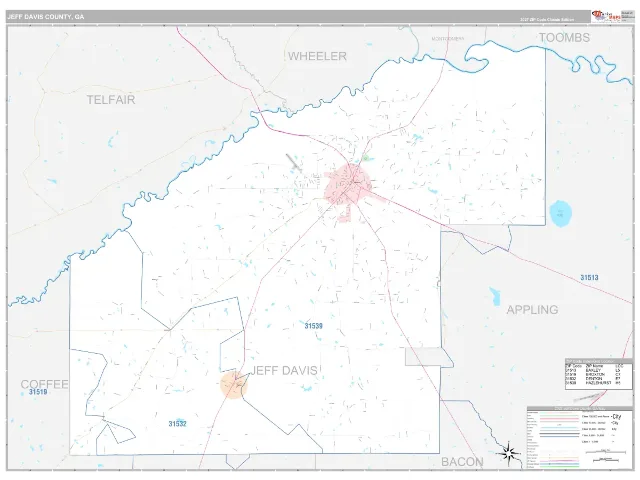 Jeff Davis County, GA ZIP Code Wall Map, Classic style