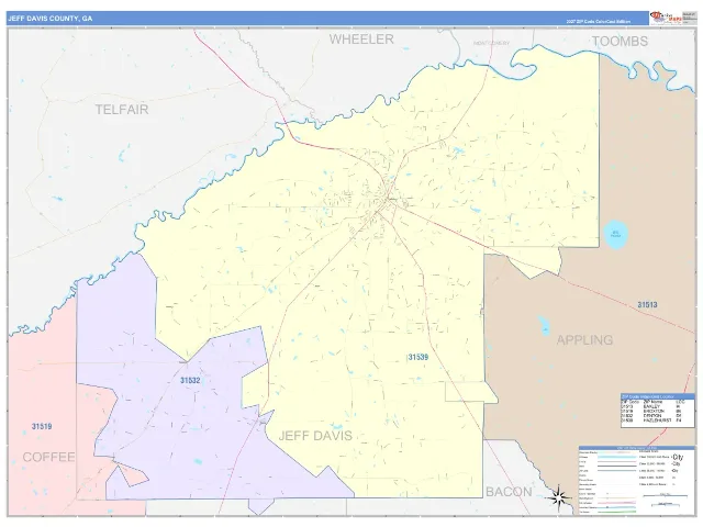 Jeff Davis County, GA ZIP Code Wall Map, ColorCast style