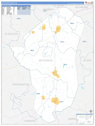 Jefferson County, GA Business Reference style ZIP Code wall map