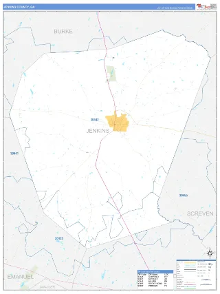 Jenkins County, GA Business Reference style ZIP Code wall map