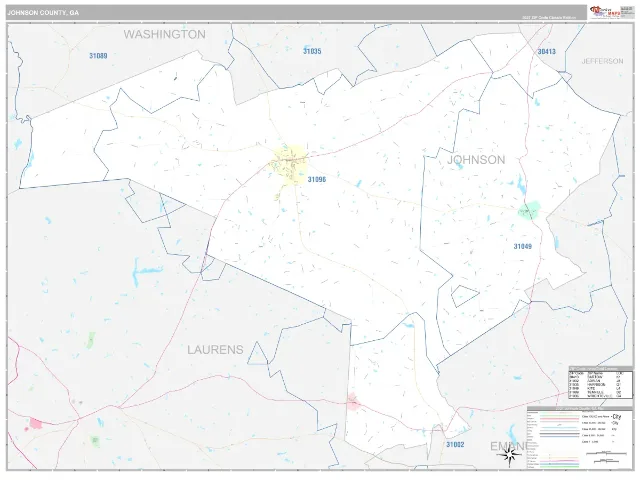 Johnson County, GA ZIP Code Wall Map, Classic style