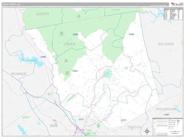 Jones County, GA ZIP Code Wall Map, Classic style