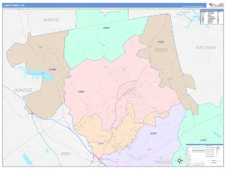 Jones County, GA ColorCast style ZIP Code wall map