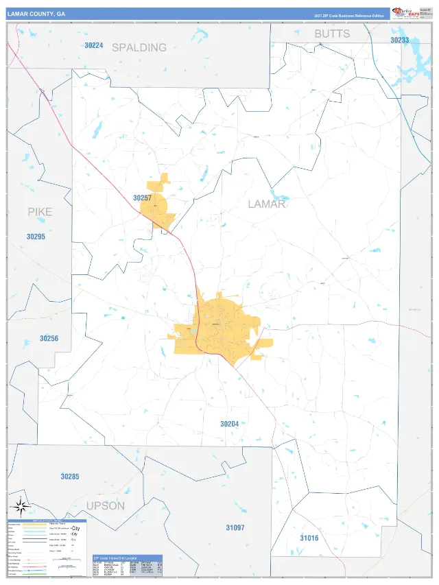 Lamar County, GA ZIP Code Wall Map, Business Reference style