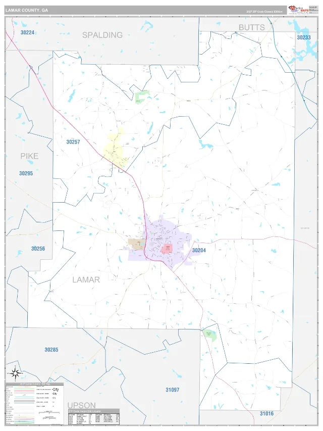 Lamar County, GA ZIP Code Wall Map, Classic style