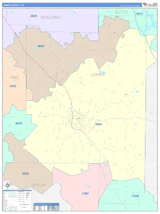 Lamar County, GA ColorCast style ZIP Code wall map