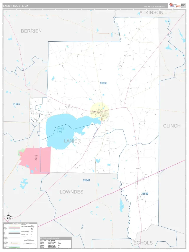 Lanier County, GA ZIP Code Wall Map, Classic style