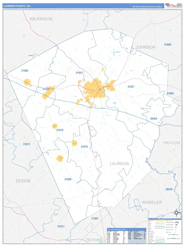 Laurens County, GA ZIP Code Wall Map, Business Reference style