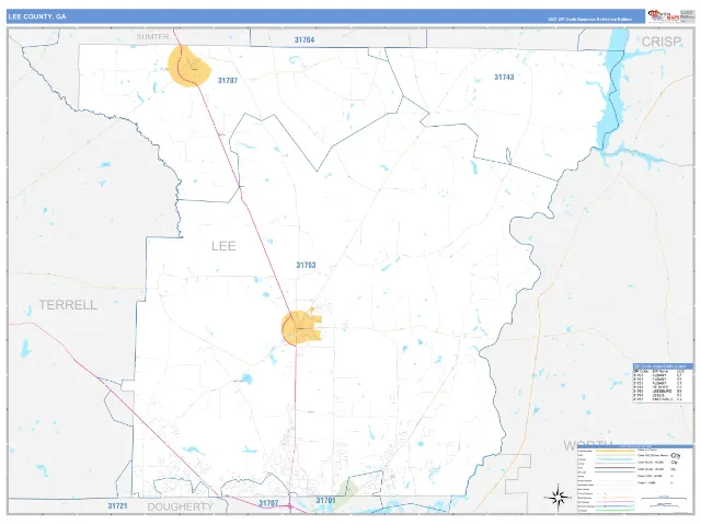 Lee County, GA ZIP Code Wall Map, Business Reference style