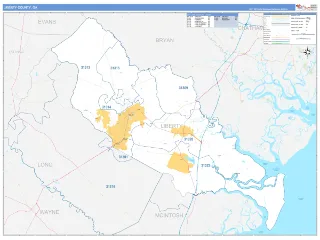 Liberty County, GA Business Reference style ZIP Code wall map