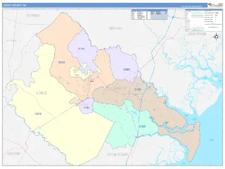Liberty County, GA ColorCast style ZIP Code wall map