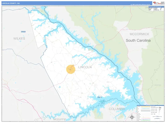 Lincoln County, GA ZIP Code Wall Map, Business Reference style