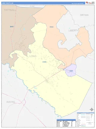 Long County, GA ColorCast style ZIP Code wall map