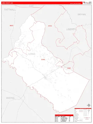 Long County, GA RedLine style ZIP Code wall map