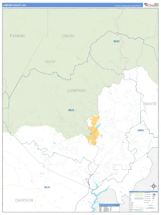 Lumpkin County, GA Business Reference style ZIP Code wall map