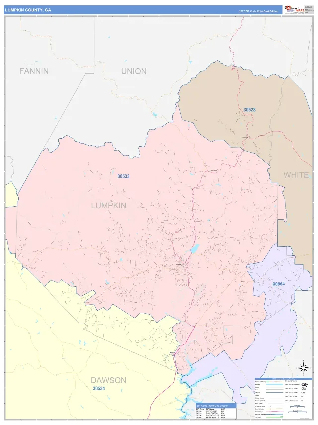 Lumpkin County, GA ZIP Code Wall Map, ColorCast style