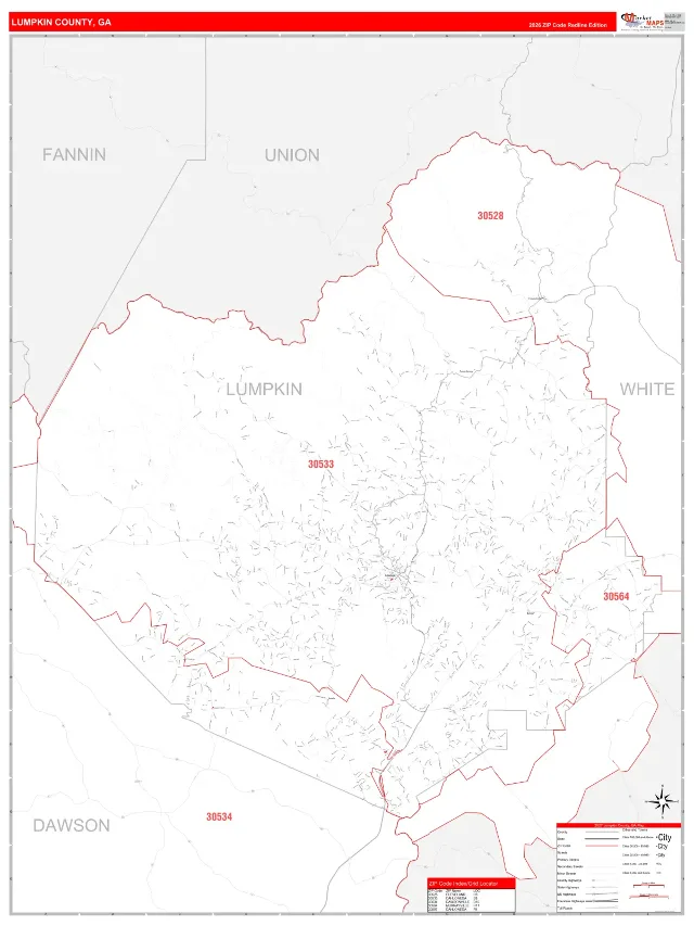 Lumpkin County, GA ZIP Code Wall Map, RedLine style