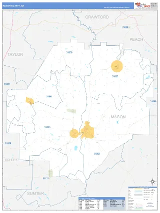Macon County, GA Business Reference style ZIP Code wall map