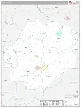 Macon County, GA Classic style ZIP Code wall map