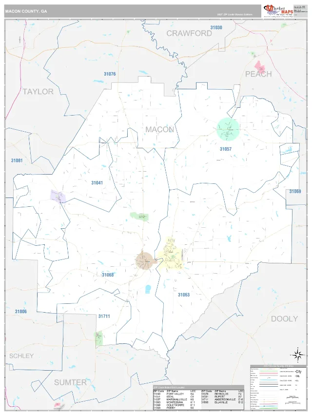 Macon County, GA ZIP Code Wall Map, Classic style