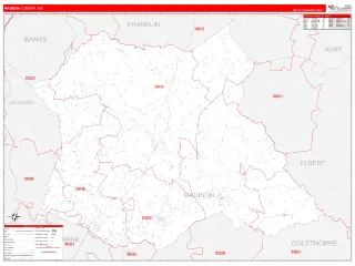 Madison County, GA RedLine style ZIP Code wall map