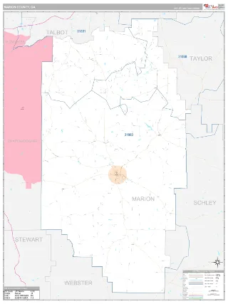 Marion County, GA Classic style ZIP Code wall map