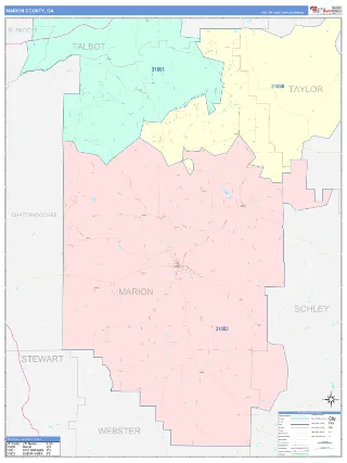 Marion County, GA ColorCast style ZIP Code wall map
