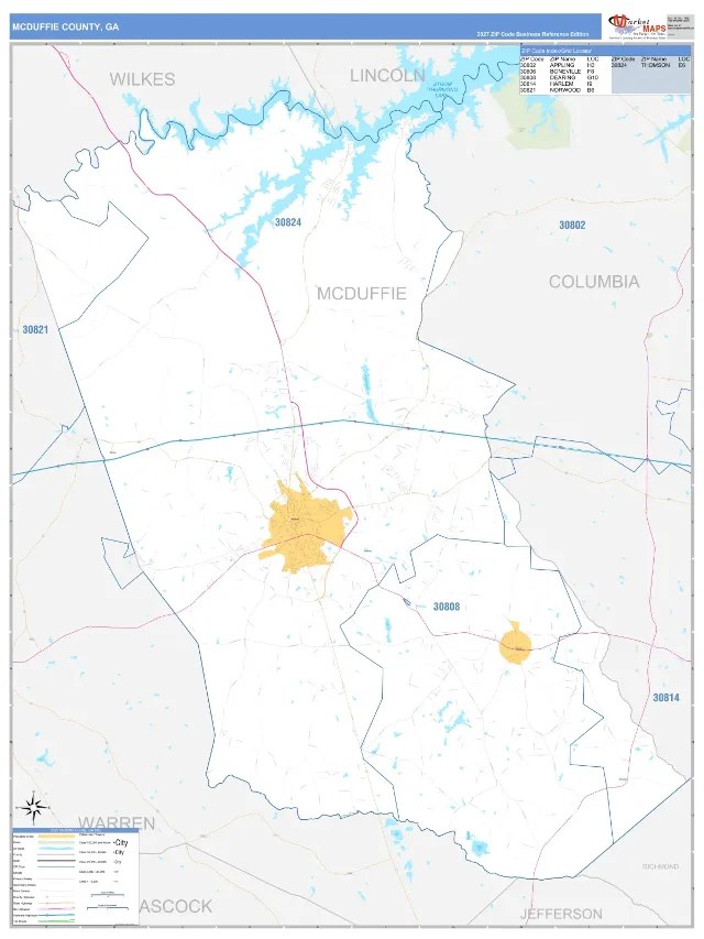 McDuffie County, GA ZIP Code Wall Map, Business Reference style