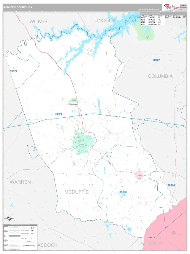 McDuffie County, GA ZIP Code Wall Map, Classic style