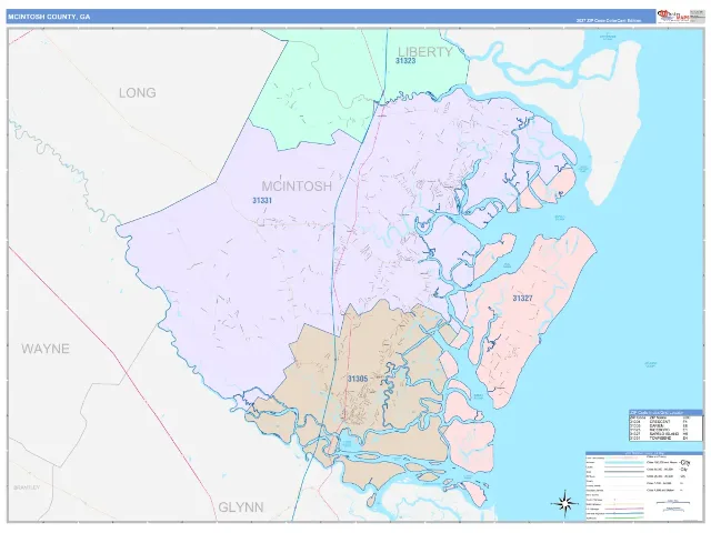 McIntosh County, GA ZIP Code Wall Map, ColorCast style