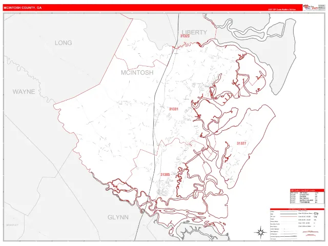 McIntosh County, GA ZIP Code Wall Map, RedLine style