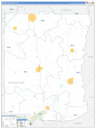 Meriwether County, GA Business Reference style ZIP Code wall map
