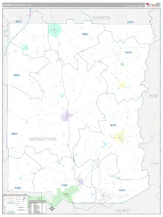 Meriwether County, GA Classic style ZIP Code wall map
