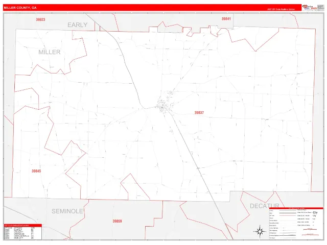 Miller County, GA ZIP Code Wall Map, RedLine style