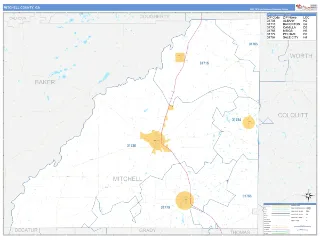 Mitchell County, GA Business Reference style ZIP Code wall map