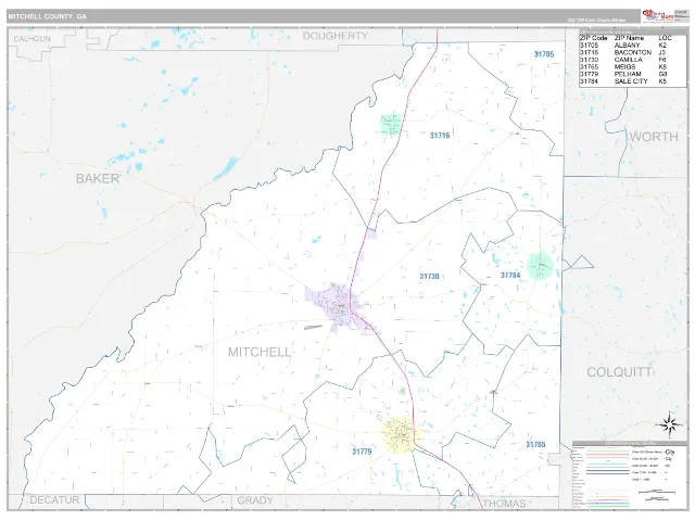 Mitchell County, GA ZIP Code Wall Map, Classic style