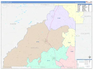 Mitchell County, GA ColorCast style ZIP Code wall map