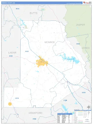 Monroe County, GA Business Reference style ZIP Code wall map