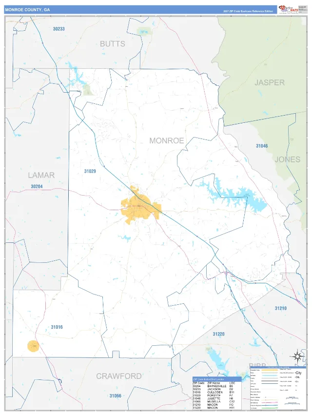 Monroe County, GA ZIP Code Wall Map, Business Reference style