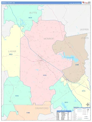 Monroe County, GA ColorCast style ZIP Code wall map
